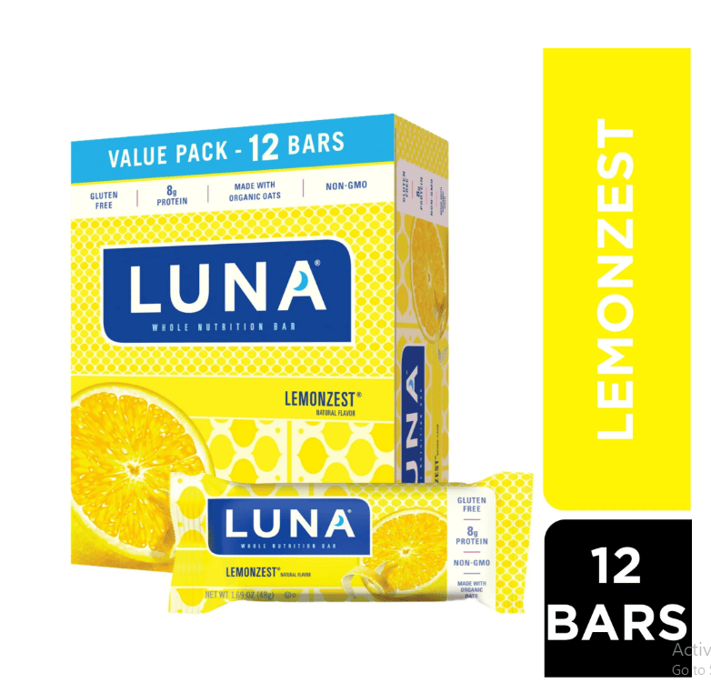 LUNA Bar - LemonZest Flavor - Gluten-Free - Non-GMO - 7-9g Protein - Made with Organic Oats - Low Glycemic - Whole Nutrition Snack Bars - 1.69 oz. (12 Pack)