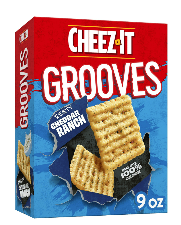 Cheez-It Grooves Zesty Cheddar Ranch Cheese Crackers, Crunchy Snack Crackers, 9 oz