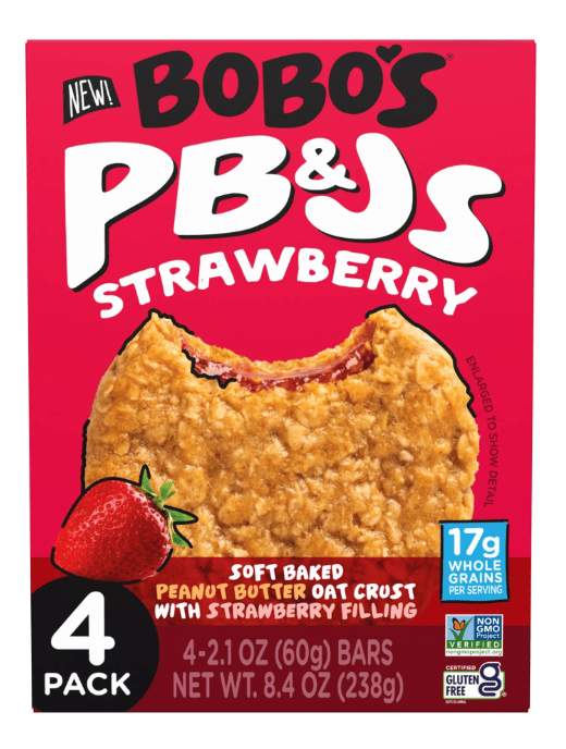 Bobo's PB&Js, Peanut Butter Oat Crust With Strawberry Filling, 4 Pack of 2.1oz oat snacks